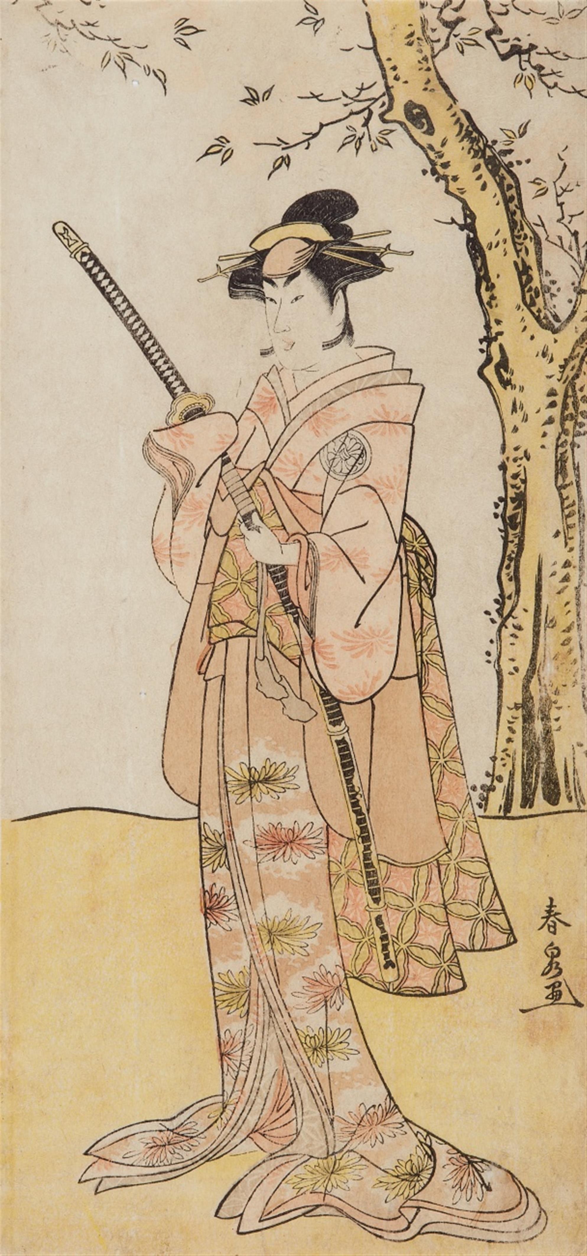 Katsukawa Shunsen - Hosoe. Actor from the Segawa family in a female role under a cherry tree