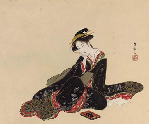 Katsukawa Shunsho - Beauty writing a letter, ca. 1789-92