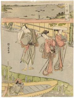 Katsukawa Shunsho - Kamigaura no kihan (Returning boats, Kamigaura), from the series Shinagawa hakkei (Eight views of Shinagawa)