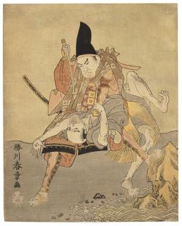 Katsukawa Shunsho - Sasaki Takatsuna Winning A Fight