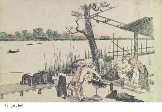 Katsushika Hokusai - A large group of approximately 100 various prints, in different sizes, surimono and bookplates, including various surimono, and an egoyomi [calendar print] with a Hayashi seal, including some later impressions