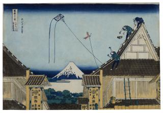 Katsushika Hokusai - Edo Surugacho Mitsui mise ryakuzu (The Mitsui Shop at Surugacho)