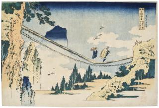 Katsushika Hokusai - Hietsu no sakai tsuribashi (The suspension bridge on the border of Hida and Etchu Provinces)