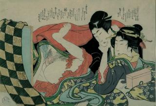 Katsushika Hokusai - Liebespaar, daneben ein geschlossenes Kästchen.