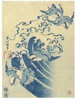 Katsushika Hokusai - Sparrows and breaking wave
