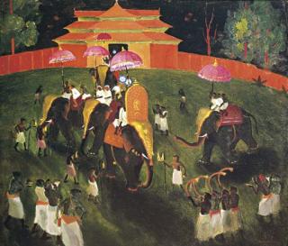 Kattingeri Krishna Hebbar - Elephant parade at night