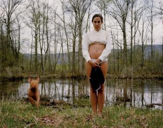 Katy Grannan - Carla and pit bull, Gate House Road, New Paltz, NY, 2003
