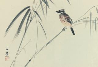 Kawai Gyokudo - A bird amongst bamboo