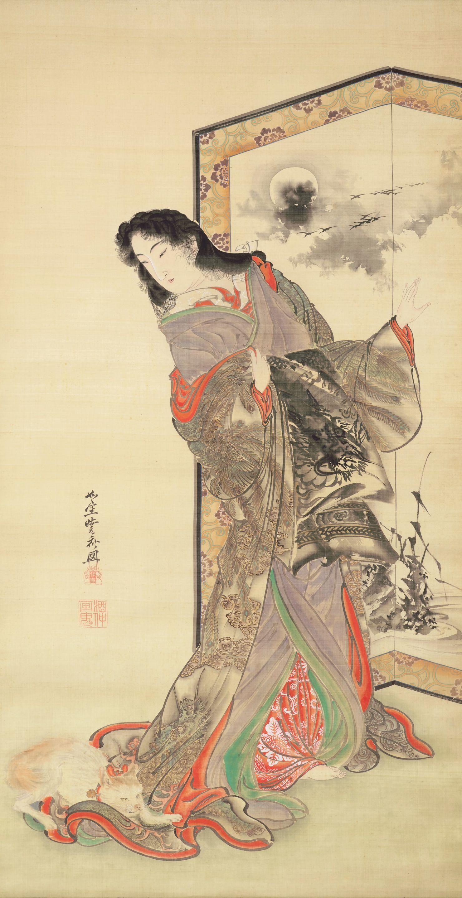 Kawanabe Kyōsai - A Parody Painting of the Third Princess from The Tale of Genji