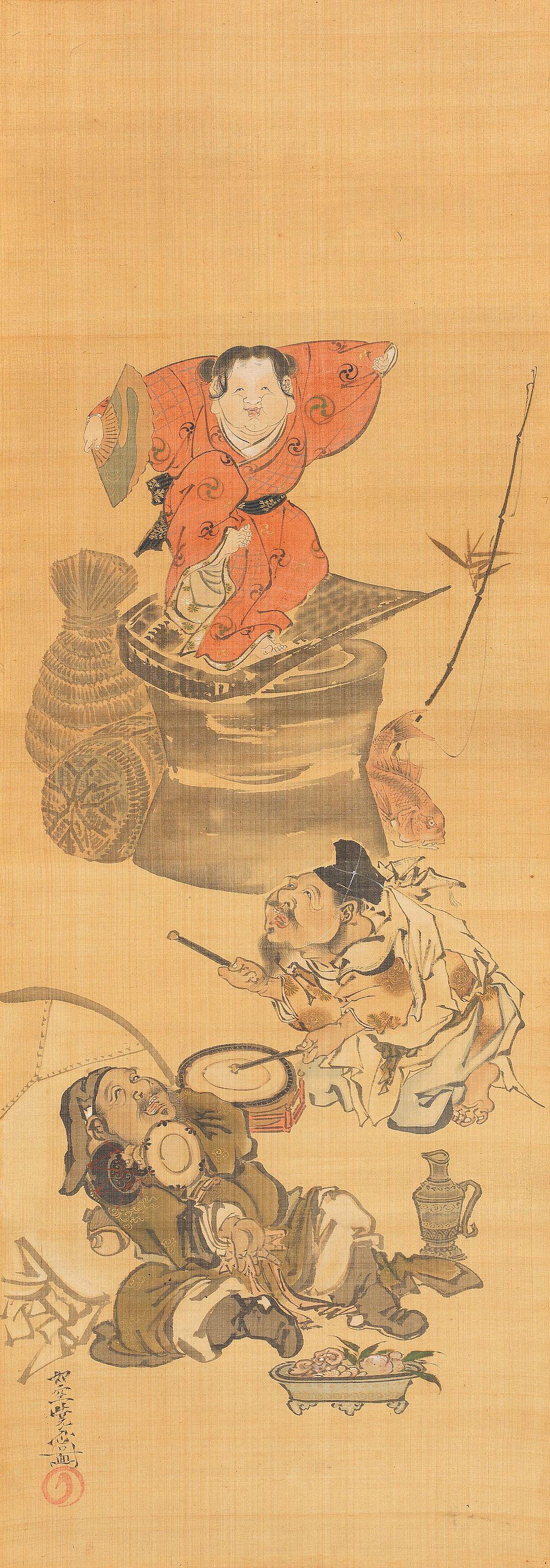 Kawanabe Kyosai - Daikoku, Ebisu, and Otafuku at Leisure