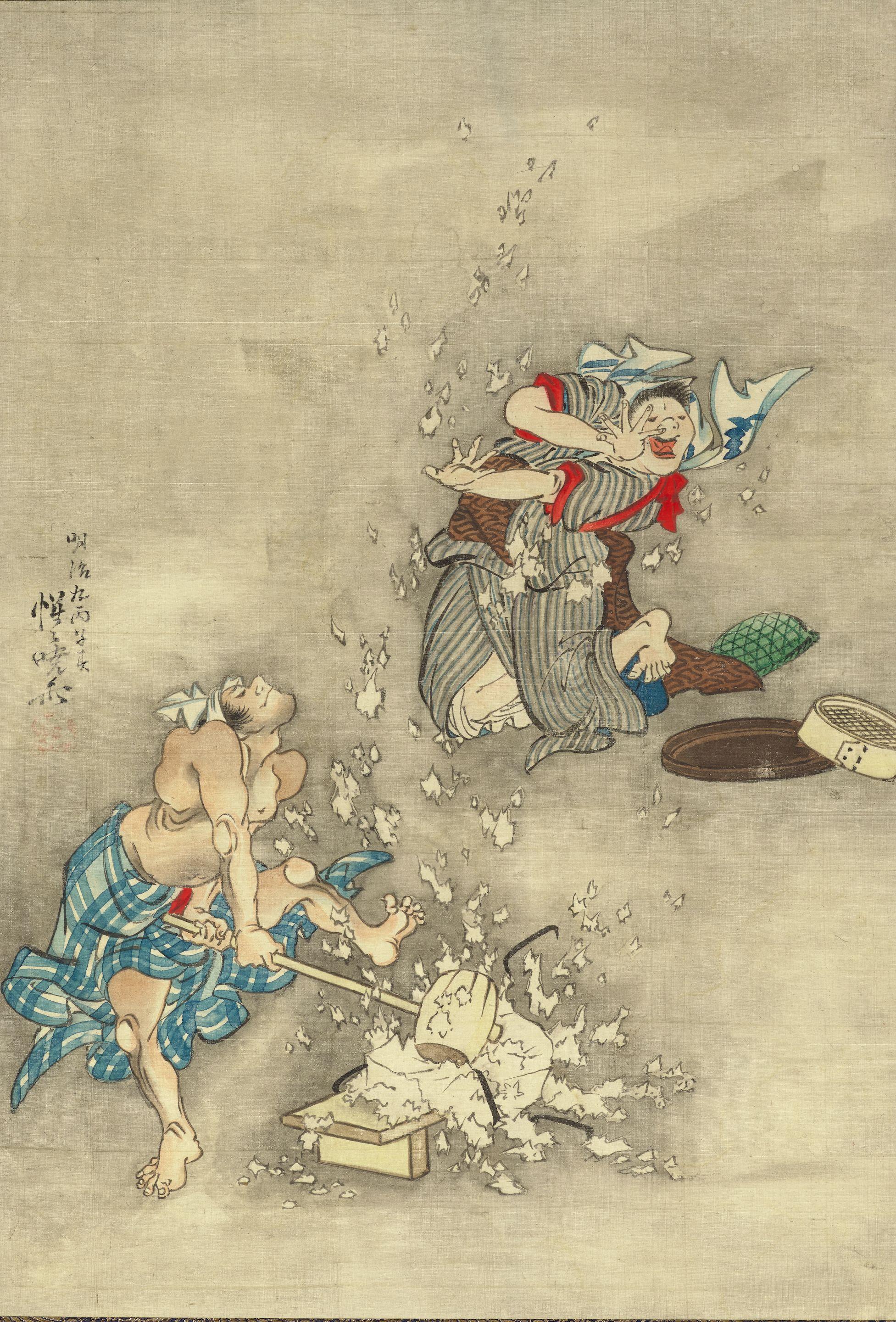 Kawanabe Kyōsai - Smashing Tofu
