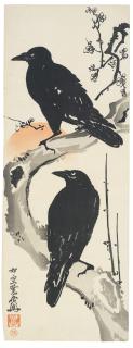 Kawanabe Kyosai - Two Crows on a Plum Branch with Rising Sun