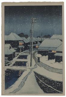 Kawase Hasui - Yuki Ni Kure No Terashima Mura (Evening Snow At Terashima Village)