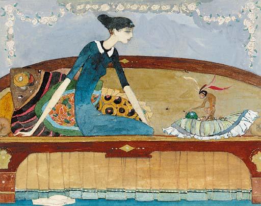 Kay Rasmus Nielsen - A seated girl with a monkey