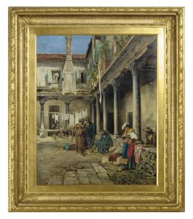 Keeley Halswelle - The Osteria: a couple flirting in a courtyard