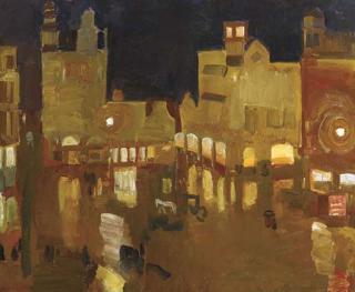 Kees Maks - Rembrandtplein bij avond