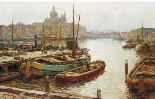 Kees Terlouw - Amstel met St. Nicolaas Kerk in de achtergrond