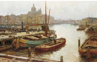 Kees Terlouw - Amstel met St. Nicolaas Kerk in de achtergrond