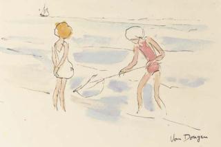 Kees Van Dongen - Deux enfants sur la plage