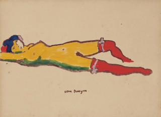 Kees Van Dongen - Nu couché aux bas rouges