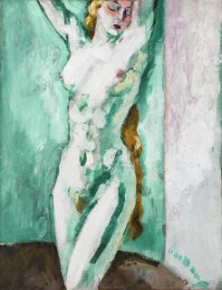 Kees Van Dongen - Nu Debout Sur Fond Vert Et Rose