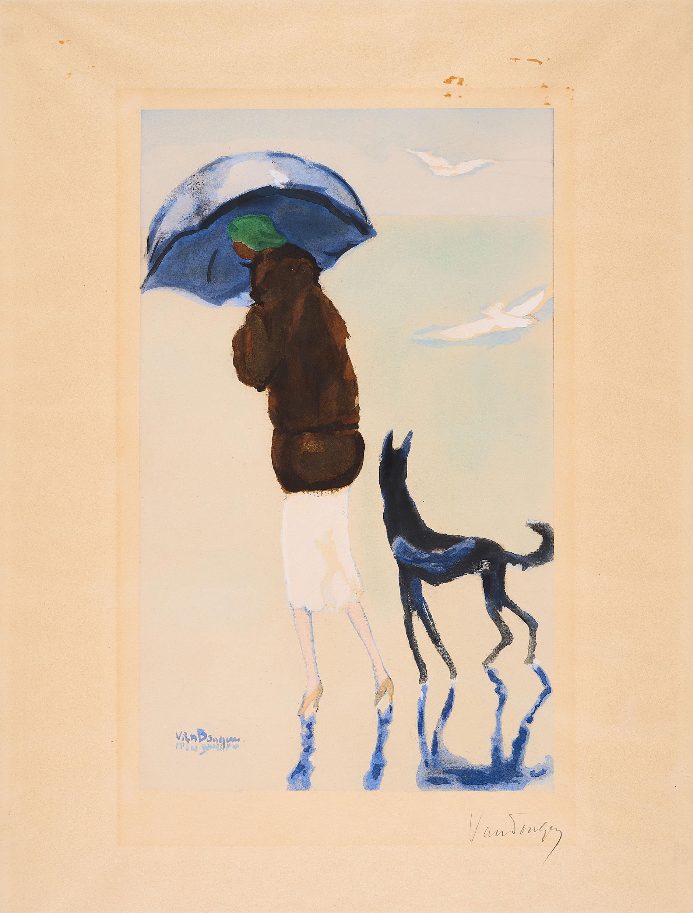 Kees Van Dongen - Spaziergängerin mit Hund am Meer.