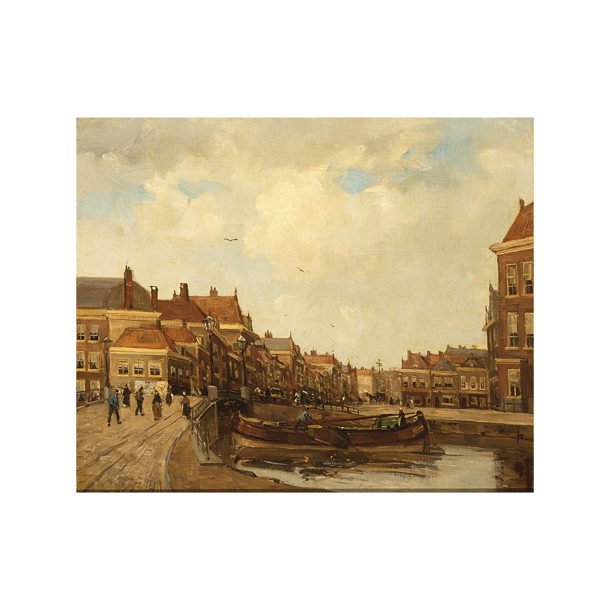 Kees van Waning - Moored Boats In A Dutch Town