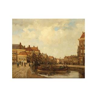 Kees van Waning - Moored Boats In A Dutch Town