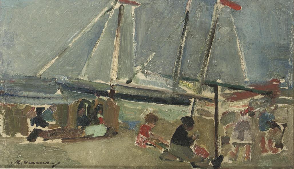 Kees Verwey - Beach scene with sailing boats