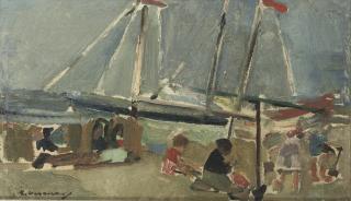 Kees Verwey - Beach scene with sailing boats