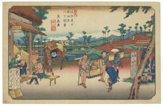 Keisai Eisen - Kumagaya shuku, Hatchozutsumi no kei (Kumagaya Station: View of Hatchozutsumi)