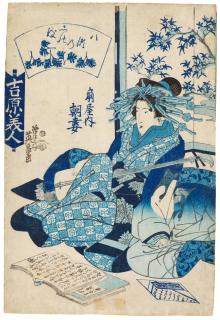 Keisai Eisen - Two aizuri-e woodblock prints