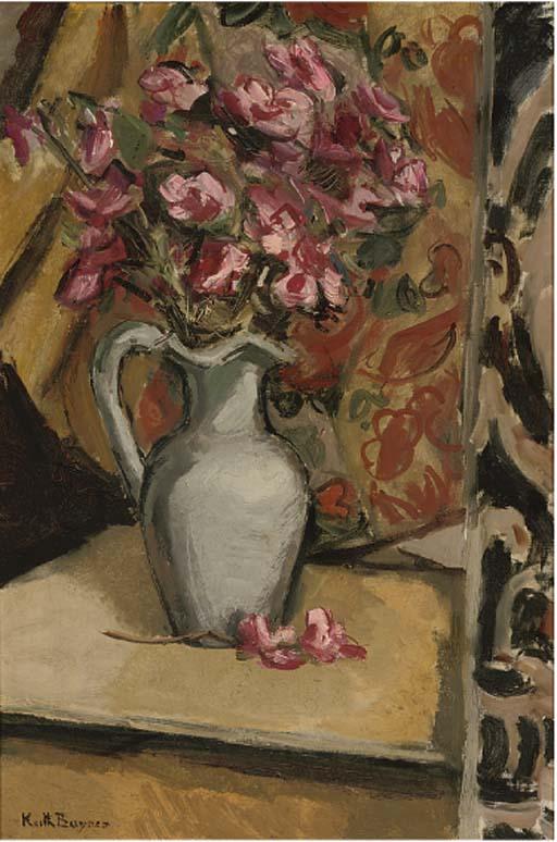 Keith Baynes - Pink Roses In A Porcelain Jug, On A Table