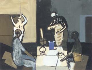 Keith Vaughan - Figures In An Interior Seated Around A Table