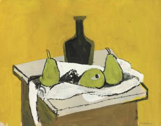 Keith Vaughan - Still life with pears and bottle on a table