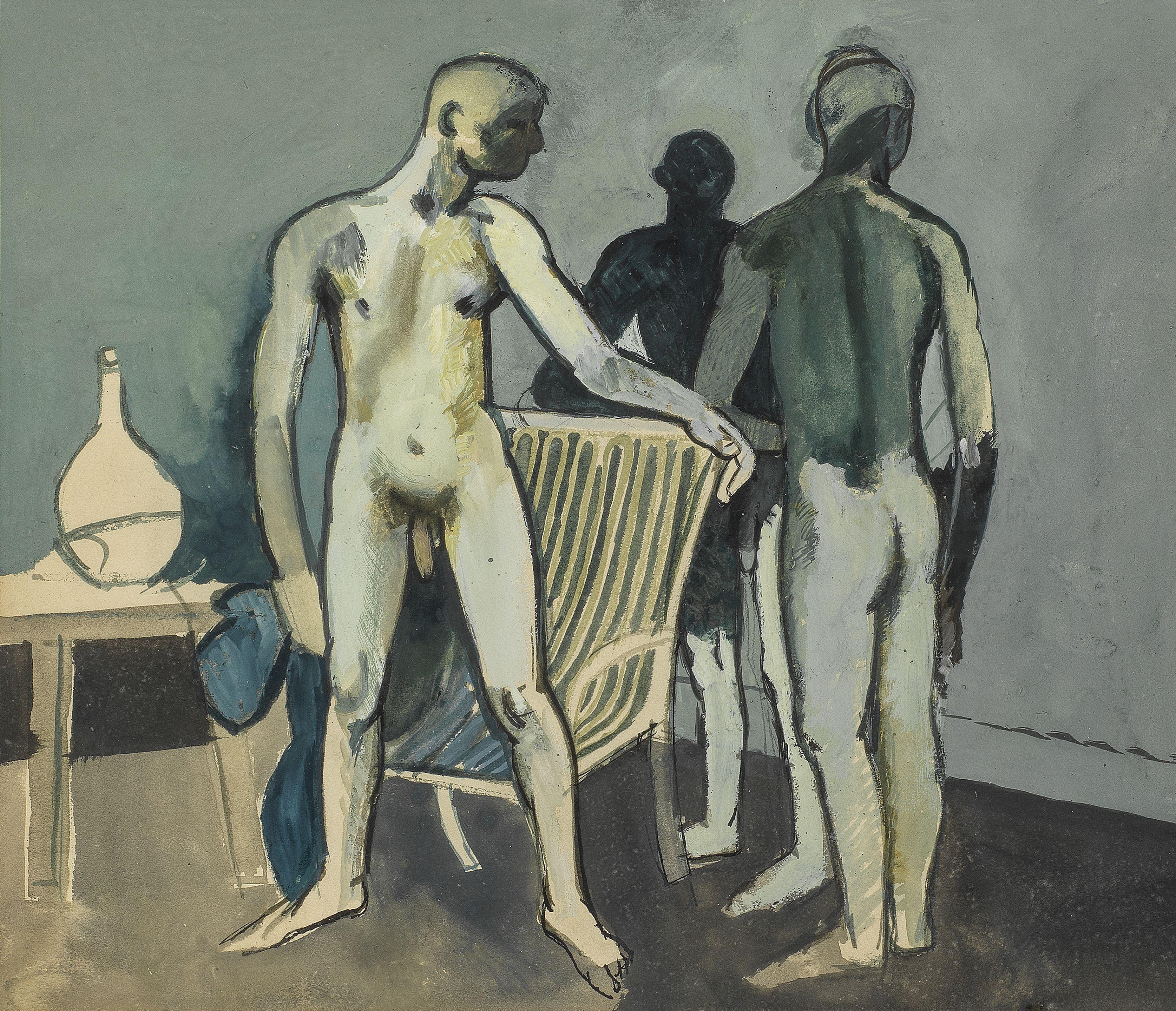 Keith Vaughan - Three Figures and Cane Chair