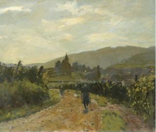 Ken Howard, R.A. - Figures on a country lane