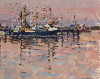 Ken Howard, R.A. - Fishing boats in the harbour
