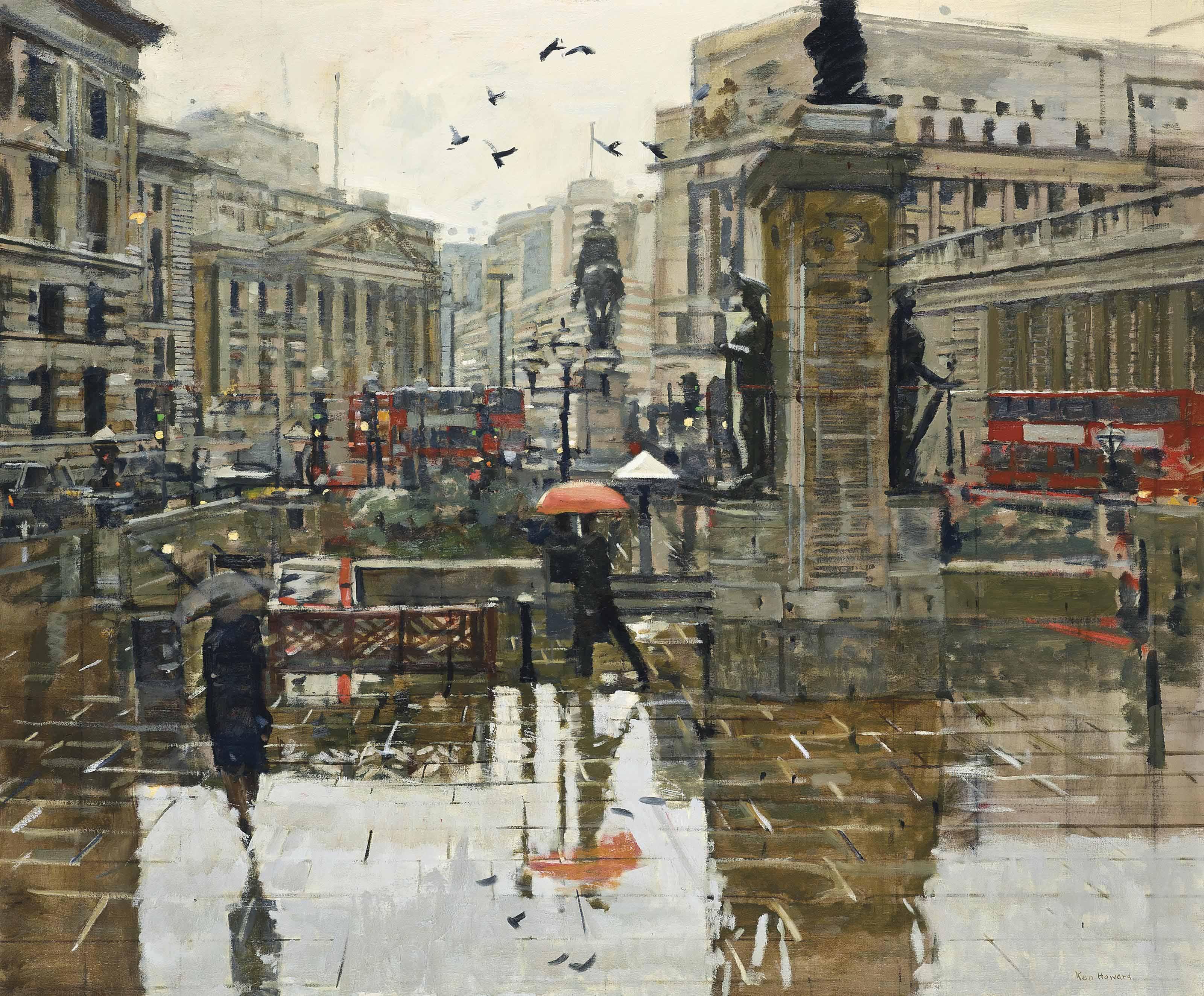Ken Howard, R.A. - From The Royal Exchange, Rain Effect