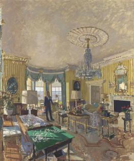 Ken Howard, R.A. - Lady In The Drawing Room At Hinton Ampner House, Hampshire