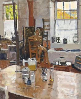 Ken Howard, R.A. - Seated nude in a studio