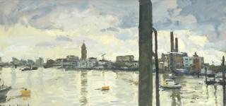 Ken Howard R.A. - The Thames at Battersea