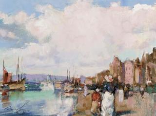 Ken Moroney - Figures on a Quayside