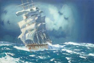 Kenneth Denton Shoesmith - A four masted barque in choppy waters