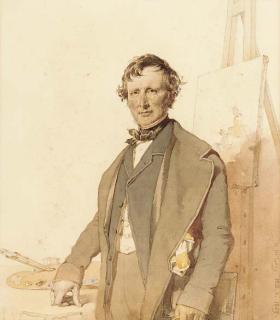 Kenneth Macleay, R.S.A., R.S.W. - Portrait of the artist Thomas Sword Good (1789-1872), small three-quarter-length, in a brown coat, his palette by his side
