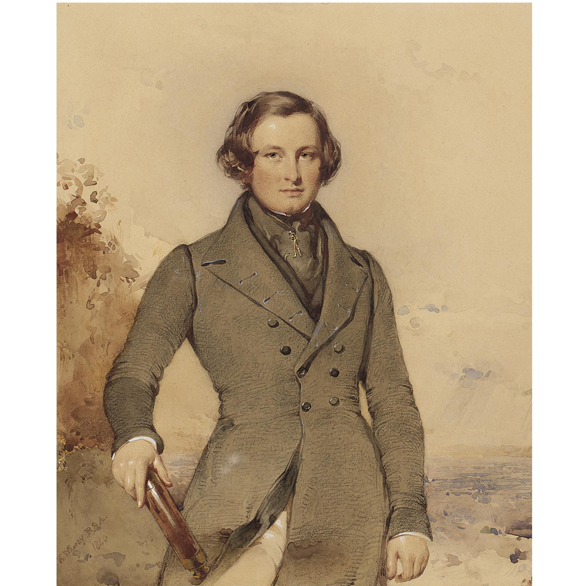 Kenneth Macleay, R.S.A. - Portrait Of A Gentleman Holding A Telescope