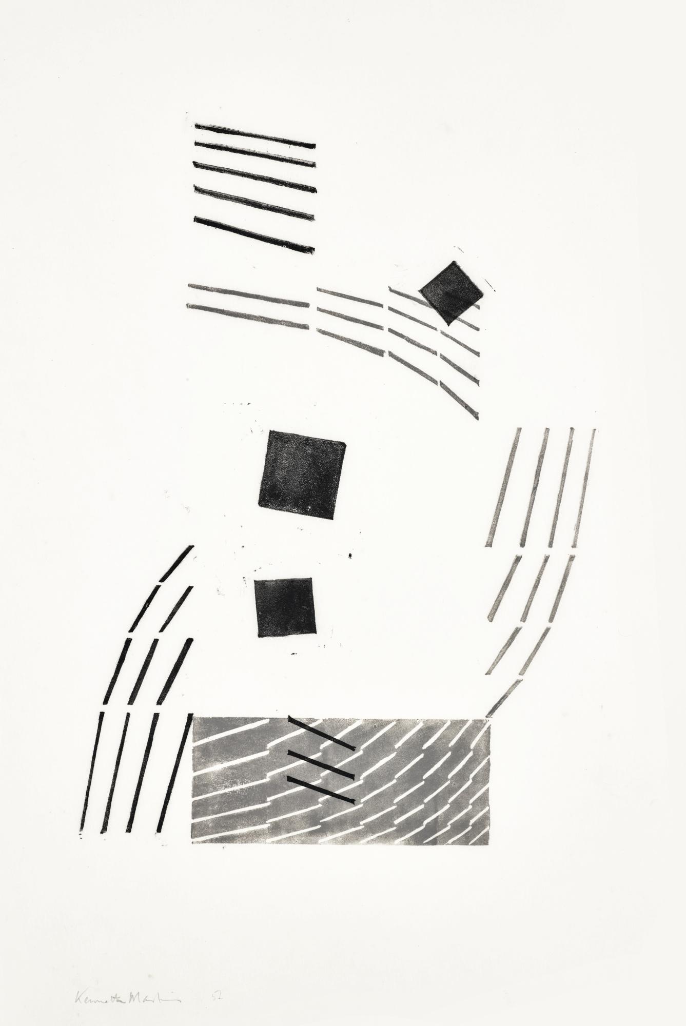 Kenneth Martin - Untitled (Abstract, Black And Grey With Short Lines)