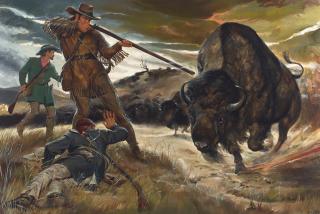Kenneth Riley - There was a Man: To Daniel Boone A Buffalo Stampede Was All In A Day\'s Work 18 x 26 in. framed 24 x 31 in.