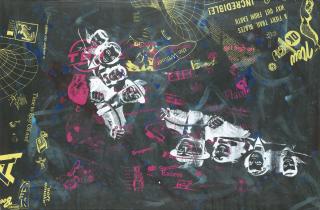 Kenny Scharf - Compositionsigned And Dated 1993 On The Back; Acrylic And Silkscreen Ink On Paper.