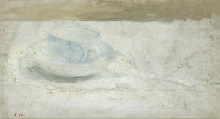 Ker-Xavier Roussel - Tasse et cuillère sur une nappe blanche